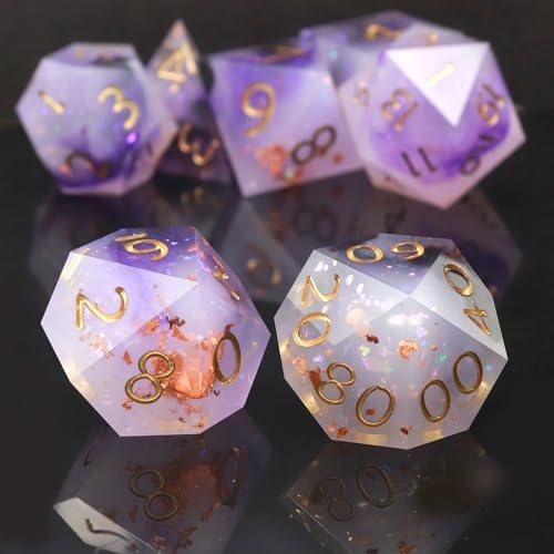 Haxtec Sharp Edge Dice Set Black Purple White Resin DND Dice Set Glitter Polyhedral DD Dice Compatible with Dungeons and Dragons - Image 5