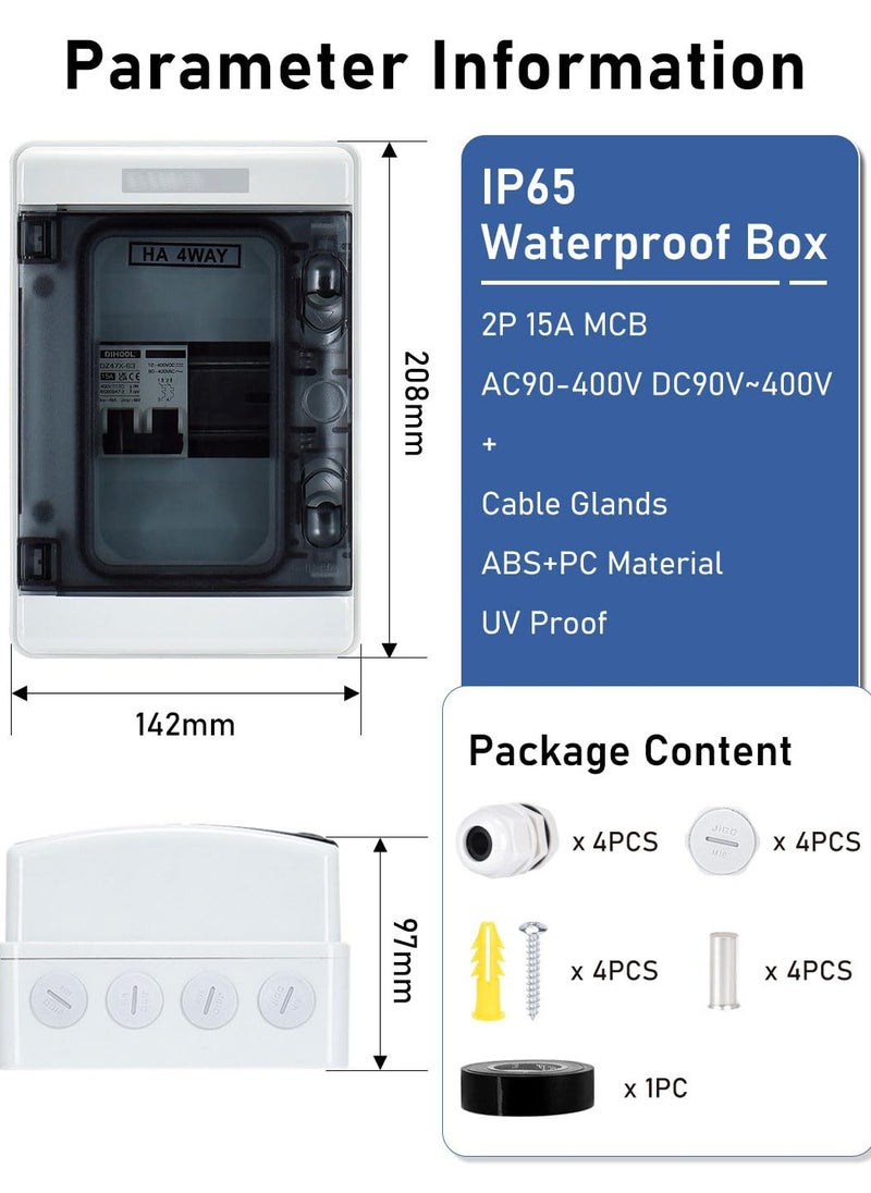 SYOSI - Outdoor Breaker Box with 15 Amp Miniature Circuit Breaker, DIN Rail Enclosure, Solar Disconnect Switch - Image 1