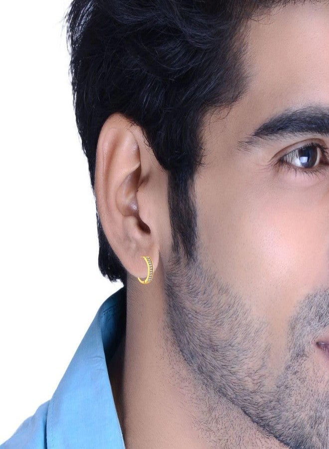 VAMA FASHIONS Trendy 14K Gold Plated White Stone Hypoallergenic Piercing Hoop Ear Earring Kan Kaan Ka baliyan bali for Mens Boys - Image 3