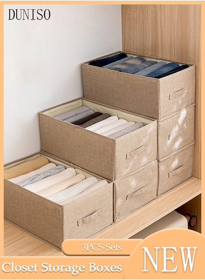 DUNISO 3pcs Wardrobe Clothes Organizer Foldable Closet Storage Organizer for Clothes Jeans Washable Closet Storage Boxes with Carrying Handles Cube Storage Bin for Home Bedroom Office  - Image 1