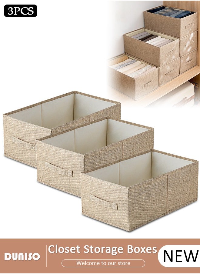 DUNISO 3pcs Wardrobe Clothes Organizer Foldable Closet Storage Organizer for Clothes Jeans Washable Closet Storage Boxes with Carrying Handles Cube Storage Bin for Home Bedroom Office  - Image 1