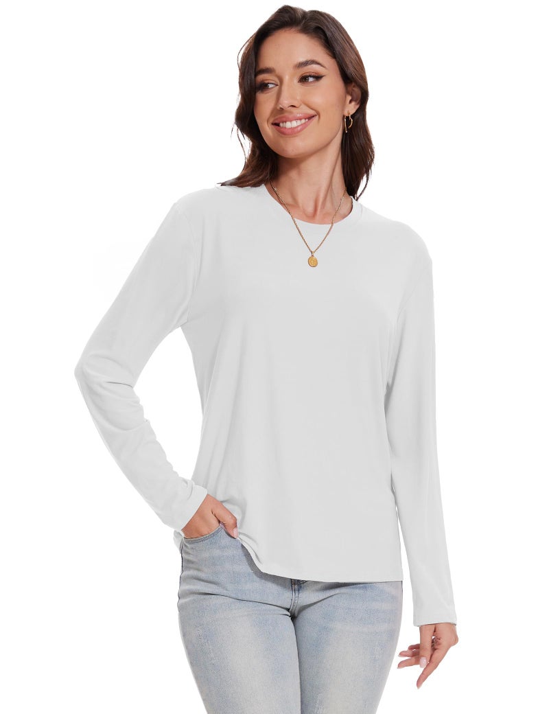 Kinglaman 4 Pack Womens Long Sleeve Shirts Tops Loose Fit Basic Crew Neck Tee T Shirts Ultra Soft Blouses Tops 4 White Medium - Image 2