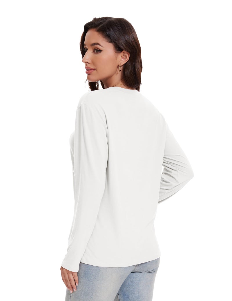 Kinglaman 4 Pack Womens Long Sleeve Shirts Tops Loose Fit Basic Crew Neck Tee T Shirts Ultra Soft Blouses Tops 4 White Medium - Image 4