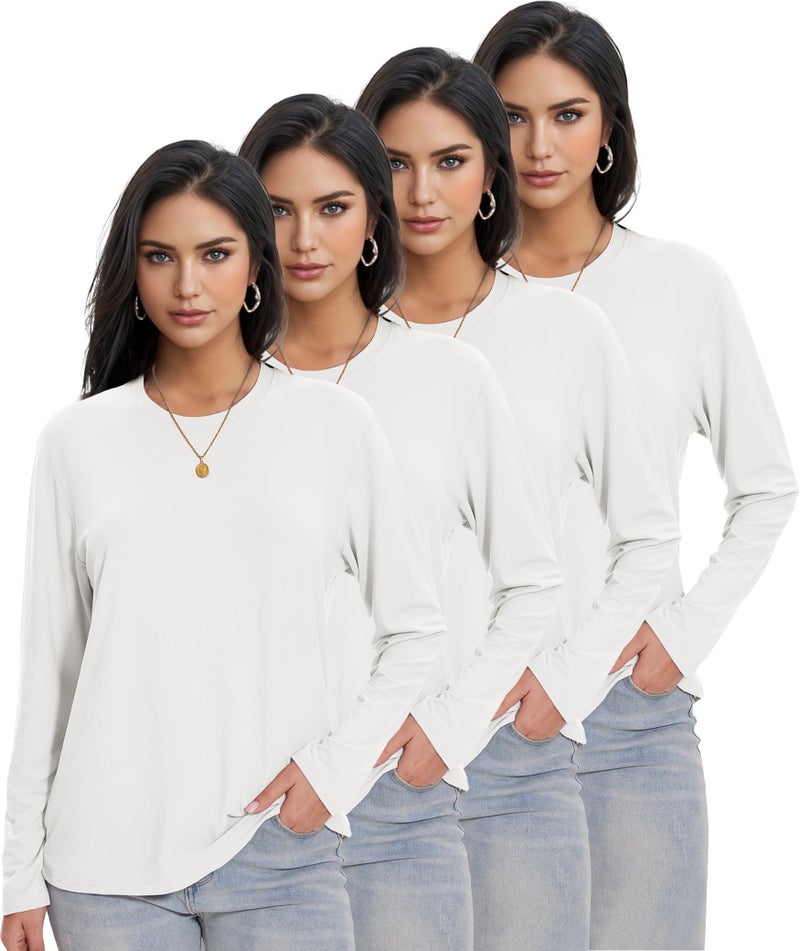 Kinglaman 4 Pack Womens Long Sleeve Shirts Tops Loose Fit Basic Crew Neck Tee T Shirts Ultra Soft Blouses Tops 4 White Medium - Image 1