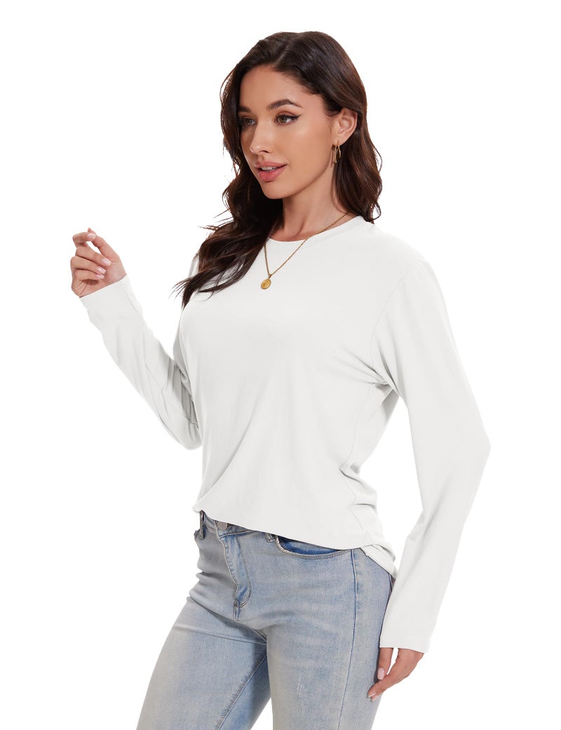 Kinglaman 4 Pack Womens Long Sleeve Shirts Tops Loose Fit Basic Crew Neck Tee T Shirts Ultra Soft Blouses Tops 4 White Medium - Image 3