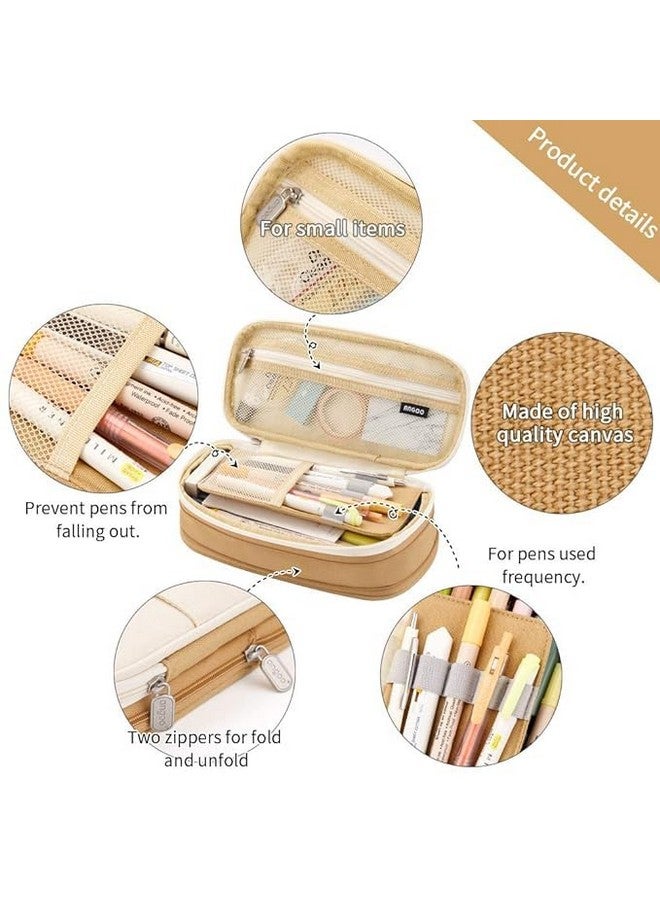 DROPOSALE Big Cotton Pen Pouch Keep Your Writing Essentials Organized and Visible Best for Student Exams Pack of 1 (Khakhi Big) - Image 3