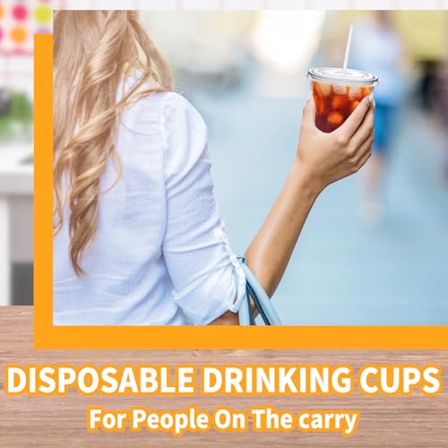 Alaeseje 50 Pack Clear Plastic Cups with Lids and Straws,16 oz Disposable Iced Coffee Cups,PET Crystal Cups,Round Bottom To Go Cup for Iced Coffee Juice Smoothie Cold Beverage - Image 4