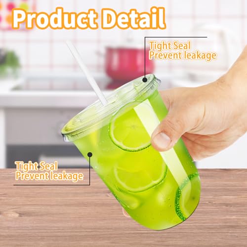 Alaeseje 50 Pack Clear Plastic Cups with Lids and Straws,16 oz Disposable Iced Coffee Cups,PET Crystal Cups,Round Bottom To Go Cup for Iced Coffee Juice Smoothie Cold Beverage - Image 3