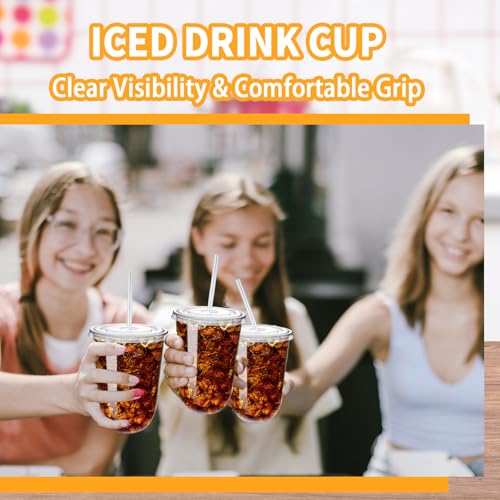 Alaeseje 50 Pack Clear Plastic Cups with Lids and Straws,16 oz Disposable Iced Coffee Cups,PET Crystal Cups,Round Bottom To Go Cup for Iced Coffee Juice Smoothie Cold Beverage - Image 5