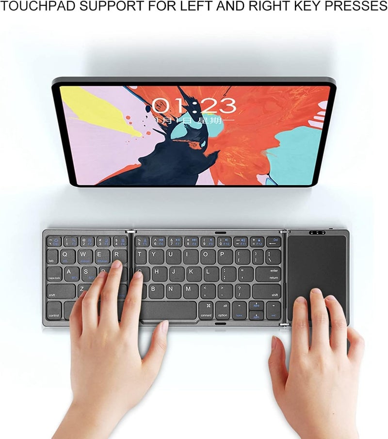 atdaraz B089T Foldable Keyboard, Folding Portable Wireless Keyboard with Touchpad, 64 Keys USB C Computer Keyboard for Laptop Tablet (Grey) - Image 2