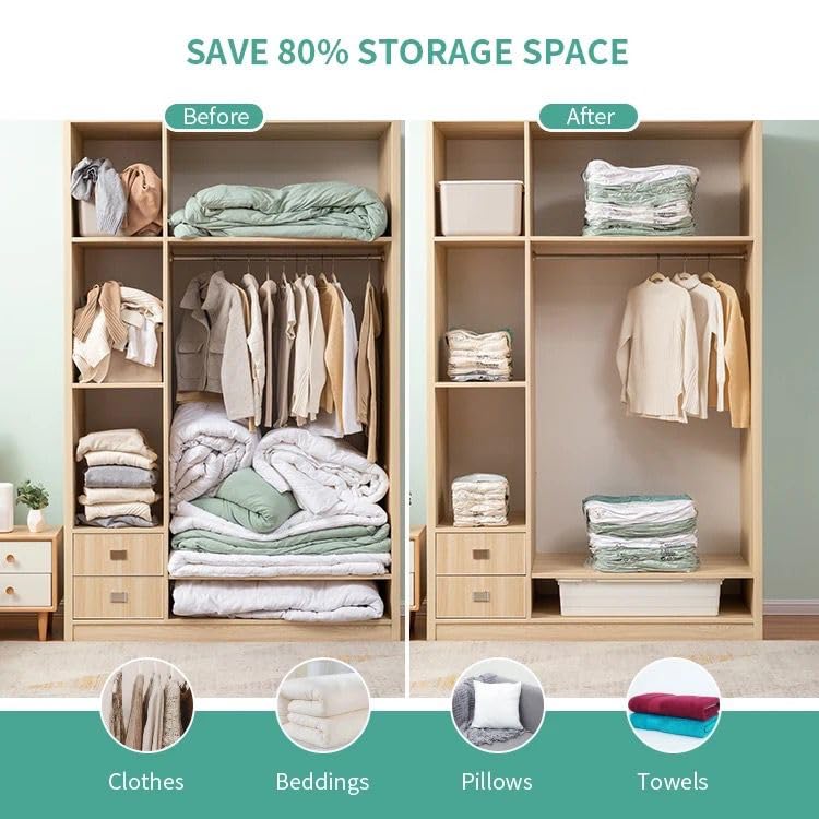 Smart Vacuum Bags Smart Vacuum bags 6Pcs Jumbo XL 70 Cms x 100 Cms 1 Hand Pump Lifetime Reusable Vacuum Storage Space Saver Bag for Clothes Blankets Pillows and Travels 80 More Compression Pack Of 6Pcs  - Image 3