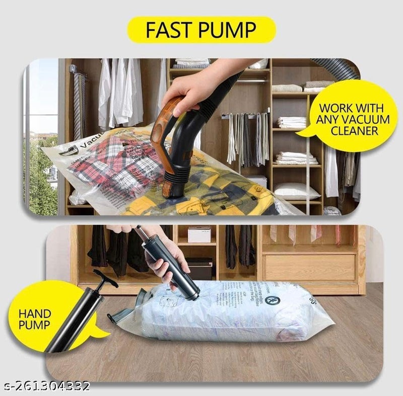 Smart Vacuum Bags Smart Vacuum bags 6Pcs Jumbo XL 70 Cms x 100 Cms 1 Hand Pump Lifetime Reusable Vacuum Storage Space Saver Bag for Clothes Blankets Pillows and Travels 80 More Compression Pack Of 6Pcs  - Image 4