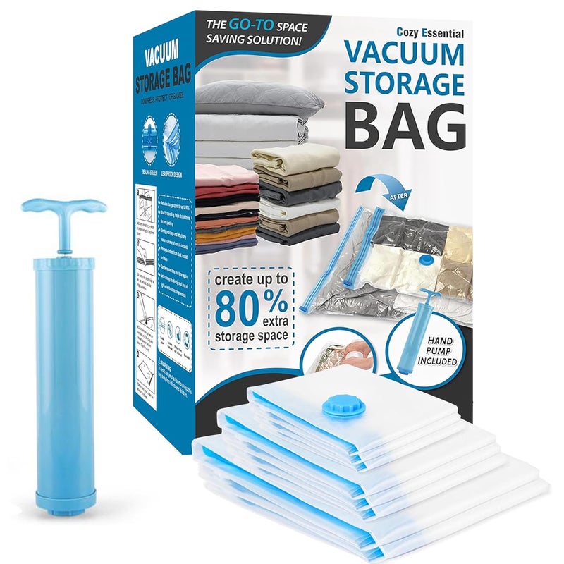 Smart Vacuum Bags Smart Vacuum bags 6Pcs Jumbo XL 70 Cms x 100 Cms 1 Hand Pump Lifetime Reusable Vacuum Storage Space Saver Bag for Clothes Blankets Pillows and Travels 80 More Compression Pack Of 6Pcs  - Image 1