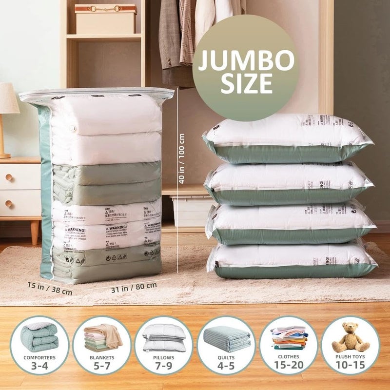 Smart Vacuum Bags Smart Vacuum bags 6Pcs Jumbo XL 70 Cms x 100 Cms 1 Hand Pump Lifetime Reusable Vacuum Storage Space Saver Bag for Clothes Blankets Pillows and Travels 80 More Compression Pack Of 6Pcs  - Image 2