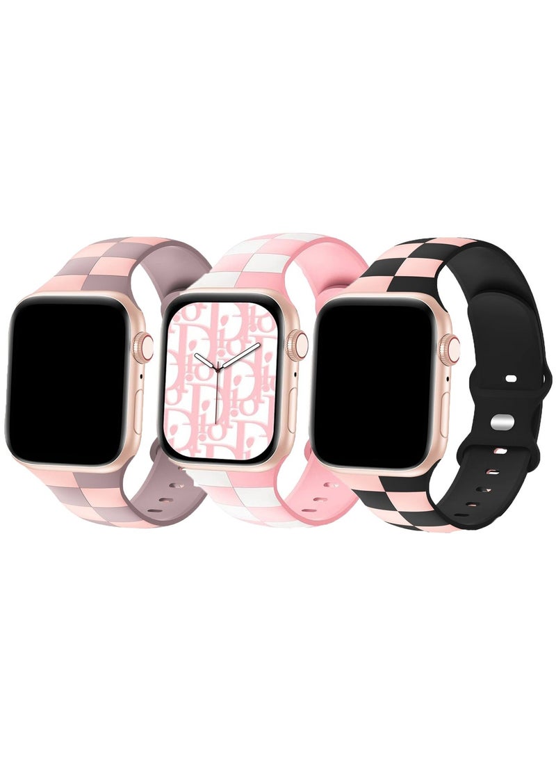 TEMPO Luxury Checkered Designer Bands Compatible with Apple Watch Ultra 2/1 Ultra 49mm 46mm 45mm 44mm 42mm for Men Women, Soft Silicone,Waterproof Strap for iWatch Series 10 9 8 7 6 5 4 3 2 1 SE  - Image 1