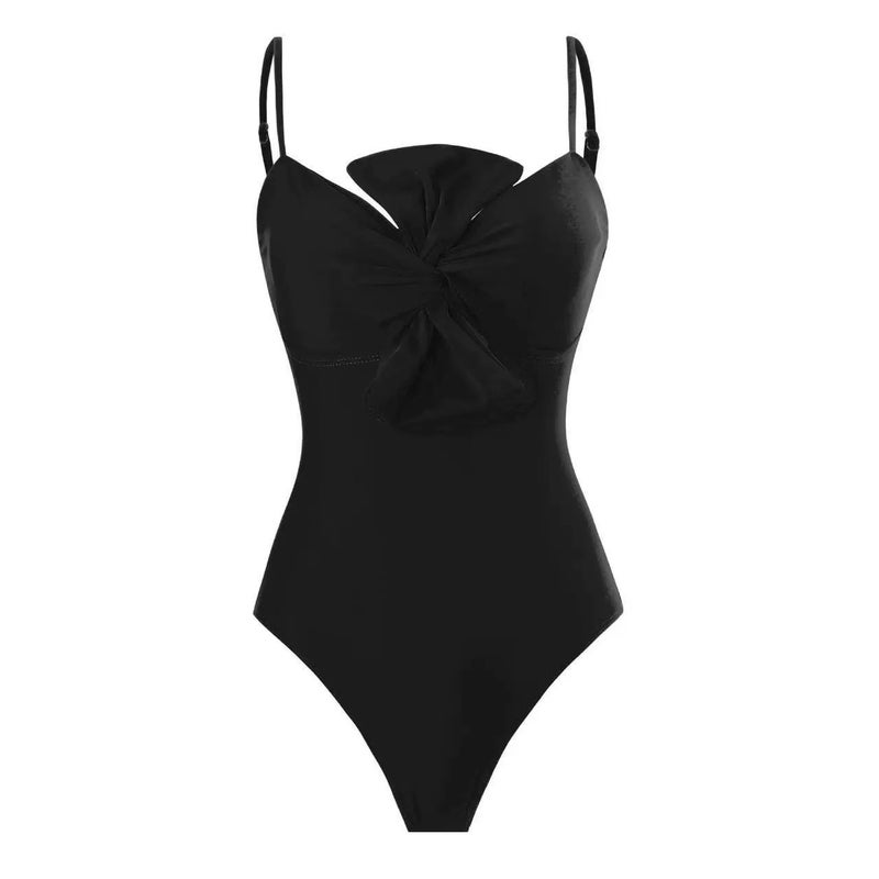 Lanqi 2024 Solid One-Piece Swimsuit with Bow Black jumpsuit - Image 1