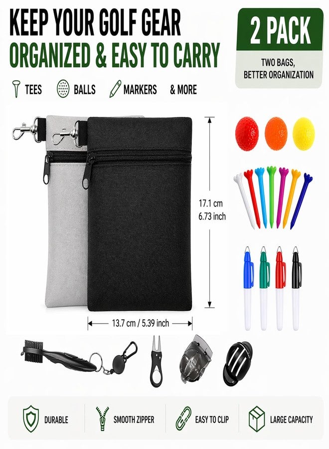 KISLJY Golf Tee Pouch 2 Pack, 5.24 x 6.42 in Zipper Golf Accessory Bag with Clip for Tees and Markers - Image 2