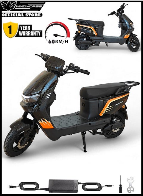Electric Scooter with 1500W Motor, 60V 20Ah Battery, 60km/h Max Speed, 50km Range, Carbon Alloy Frame, Remote Lock, Under-Seat Storage, 14-Inch Tires, Disc Brakes, 3-Speed Modes