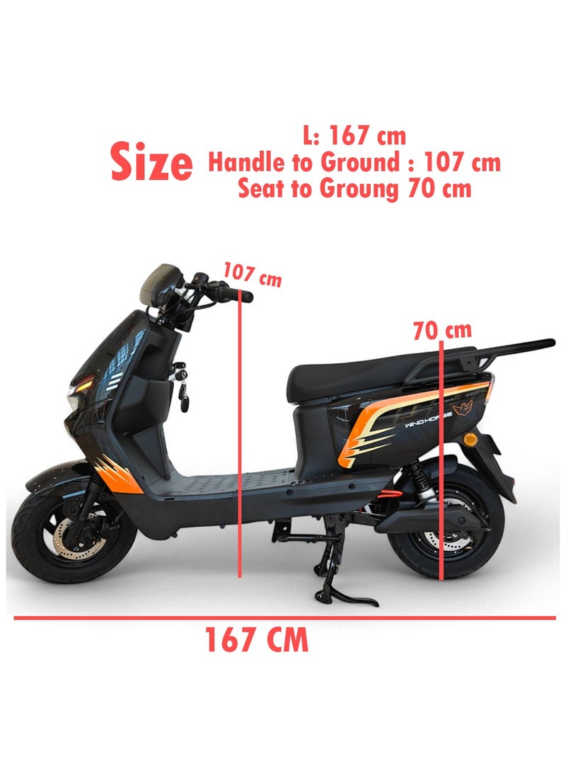 Wind Horse Electric Scooter for Adults with 1500W Motor, 60V 20Ah Battery, 85 km/h Max Speed, 50km Range, Carbon Alloy Frame, Remote Lock, Under-Seat Storage, 14-Inch Tires, Disc Brakes, 3-Speed Modes  - Image 2