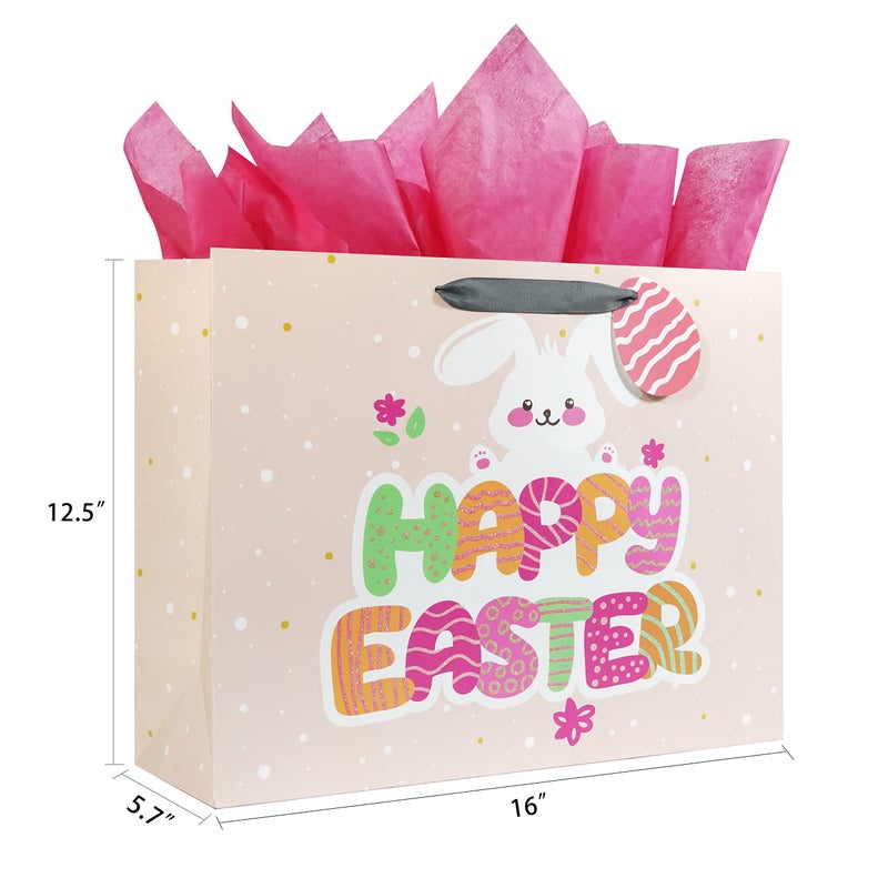 Bobobag 16" Large Easter Gift Bag with Tissue Paper for kids,Easter Egg Hunts - Image 2