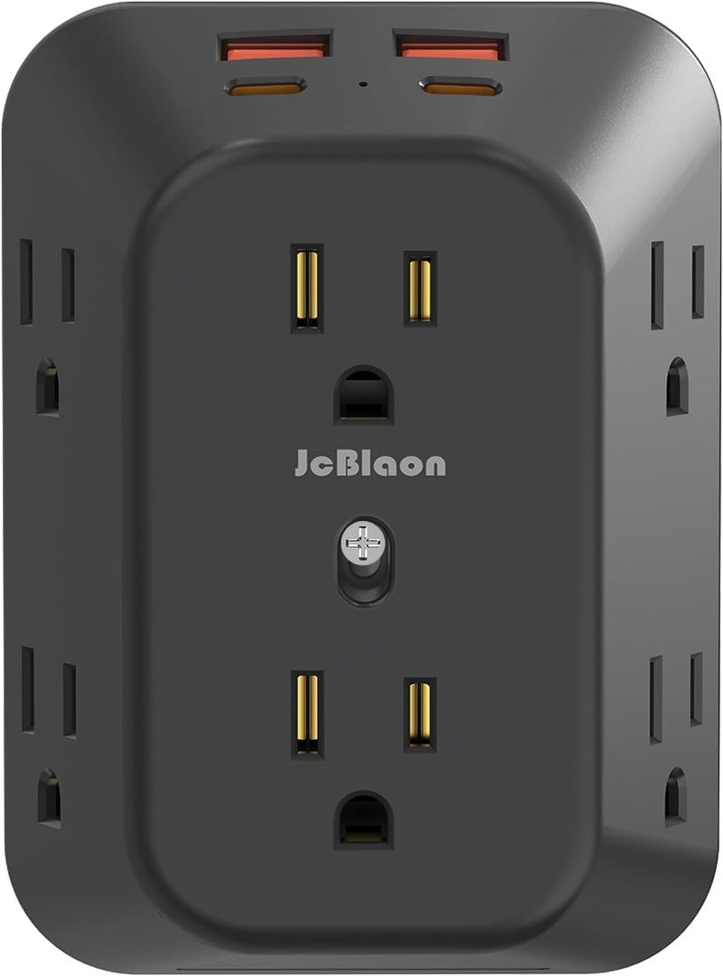 موسع منافذ الطاقة مع شاحن حائط USB وحامي من الصدمات الكهربائية، مقسم منافذ بـ 6 منافذ و4 منافذ USB، شريط طاقة ذو 4 جوانب 1050J مع محول منافذ متعددة - Image 1