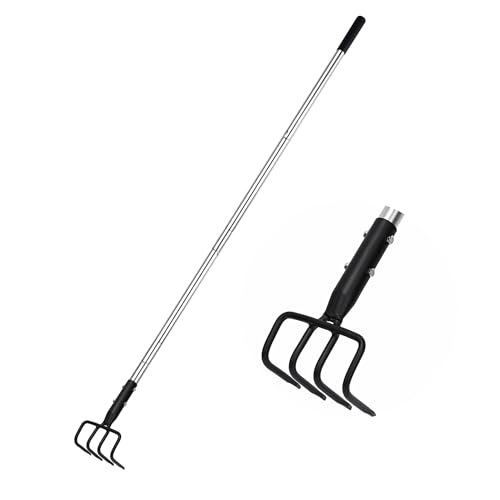 BARAYSTUS Long Hand Cultivator, Carbon Steel & Stainless Steel Tiller Cultivator, Garden Cultivator with Telescopic Handle and Soft Handle Cover, Hand Tiller for Digging Loosening Weeding - Image 1