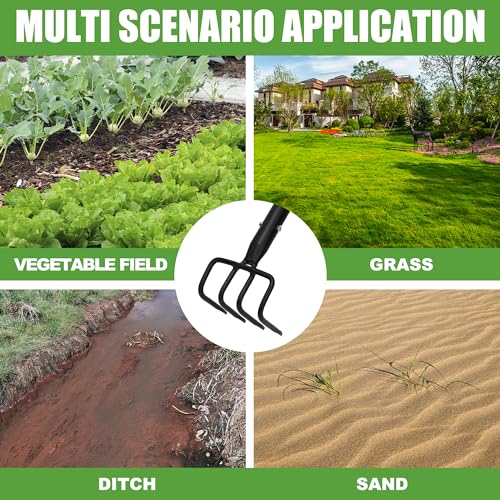 BARAYSTUS Long Hand Cultivator, Carbon Steel & Stainless Steel Tiller Cultivator, Garden Cultivator with Telescopic Handle and Soft Handle Cover, Hand Tiller for Digging Loosening Weeding - Image 5