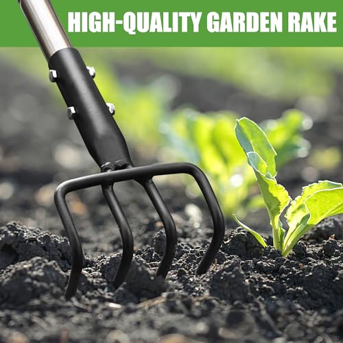 BARAYSTUS Long Hand Cultivator, Carbon Steel & Stainless Steel Tiller Cultivator, Garden Cultivator with Telescopic Handle and Soft Handle Cover, Hand Tiller for Digging Loosening Weeding - Image 4