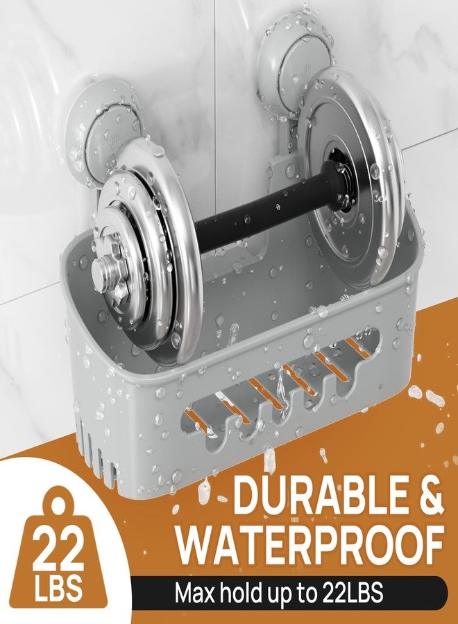 LEVERLOC Shower Caddy Suction Cup Set Shower Organizer & Soap Holder & Toothbrush Holder, Bathroom Shelf Basket NO-Drilling, Removable Suction Storage Waterproof Bathroom Caddy, Gray - Image 3