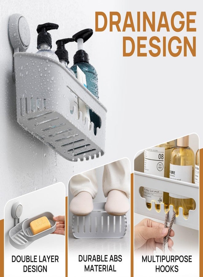 LEVERLOC Shower Caddy Suction Cup Set Shower Organizer & Soap Holder & Toothbrush Holder, Bathroom Shelf Basket NO-Drilling, Removable Suction Storage Waterproof Bathroom Caddy, Gray - Image 4
