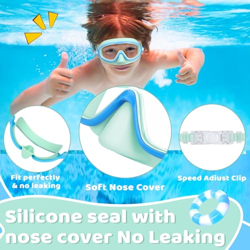 Vvinca 2 Pcs Kids-Swim-Goggles with Nose Cover, Swimming Diving Mask Wide View Anti Fog UV Anti Shattered Lens for Kids 3-5 - Image 4