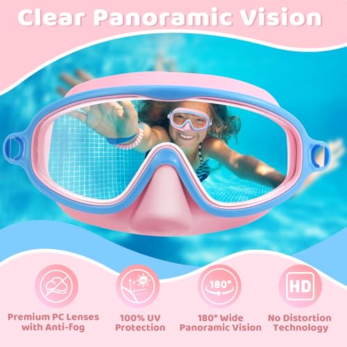 Vvinca 2 Pcs Kids-Swim-Goggles with Nose Cover, Swimming Diving Mask Wide View Anti Fog UV Anti Shattered Lens for Kids 3-5 - Image 5