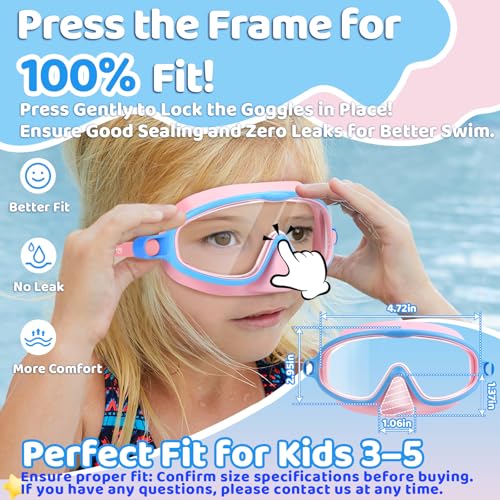 Vvinca 2 Pcs Kids-Swim-Goggles with Nose Cover, Swimming Diving Mask Wide View Anti Fog UV Anti Shattered Lens for Kids 3-5 - Image 2