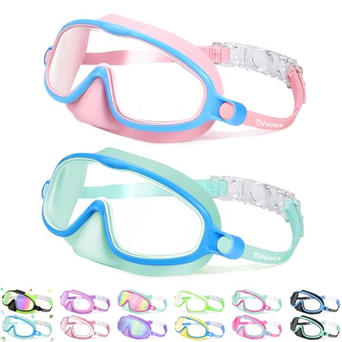 Vvinca 2 Pcs Kids-Swim-Goggles with Nose Cover, Swimming Diving Mask Wide View Anti Fog UV Anti Shattered Lens for Kids 3-5 - Image 1