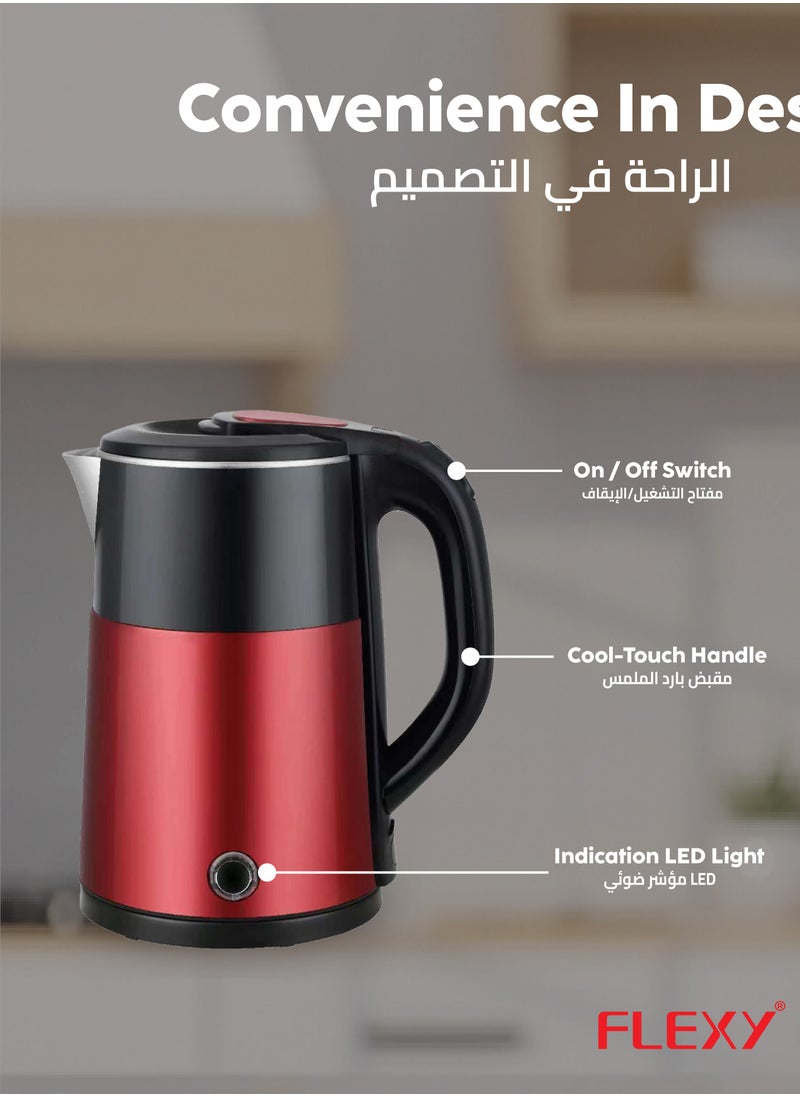 فليكسي غلاية كهربائية FLEXY® 2.2 لتر 1500 وات غلاية مياه من الفولاذ المقاوم للصدأ | وعاء محمول، سخان مياه فوري، ماكينة صنع الشاي | إيقاف تلقائي، حماية من الغليان الجاف، قاعدة دوارة 360 درجة | مقبض بارد  - Image 5