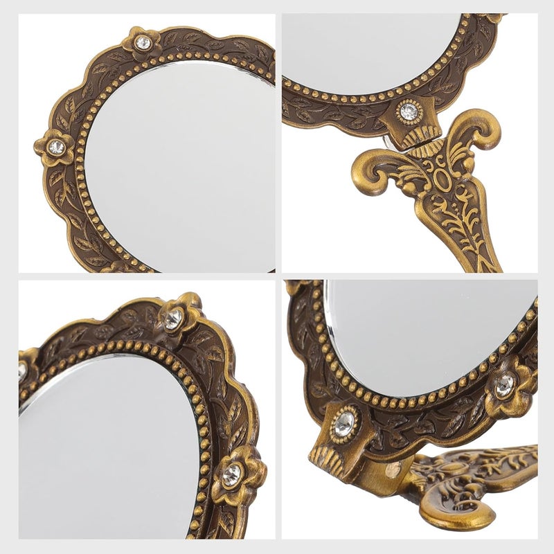 Vintage Handheld Vanity Mirror with Handle Oval Small Makeup Mirror in Antique Copper for Women Travel and Personal Use - Image 4