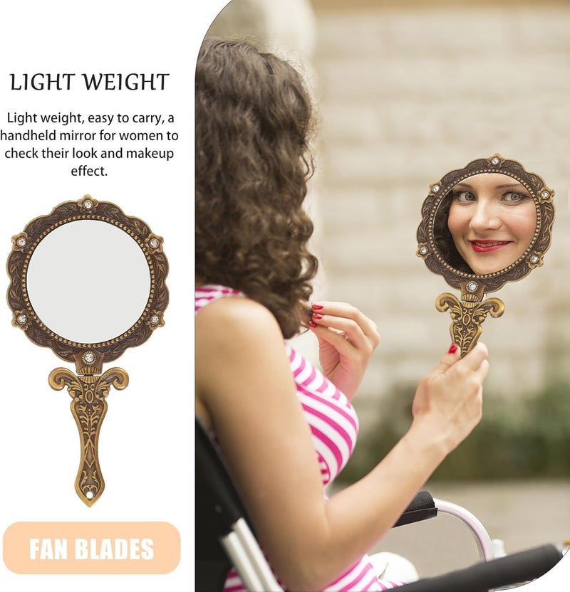 Vintage Handheld Vanity Mirror with Handle Oval Small Makeup Mirror in Antique Copper for Women Travel and Personal Use - Image 3