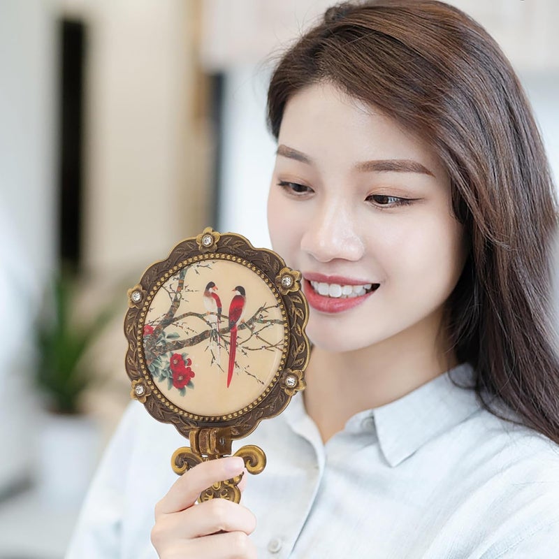 Vintage Handheld Vanity Mirror with Handle Oval Small Makeup Mirror in Antique Copper for Women Travel and Personal Use - Image 5