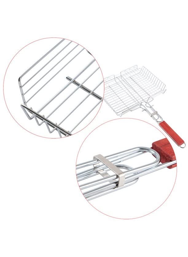 COSKIRA COSKIRA Stainless Steel Fish Grill Basket with Wooden Handle Rectangular BBQ Grilling Basket for Outdoor Vegetables Fish Shrimp  - Image 2