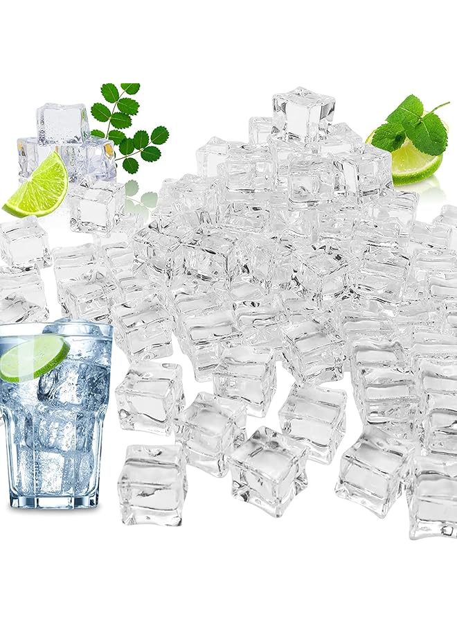 The Bros 50 Pieces Reusable Plastic Ice Cubes - Clear Acrylic Decorative Display, Artificial Square Crystal Fake Cubes for Home Decoration, Wedding Centerpiece, Vase Fillers - Image 1