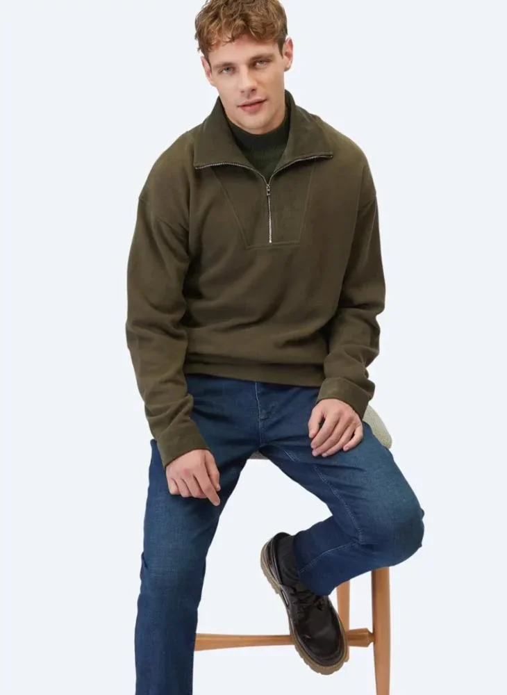 Kip Khaki Turtleneck Striped Sweatshirt