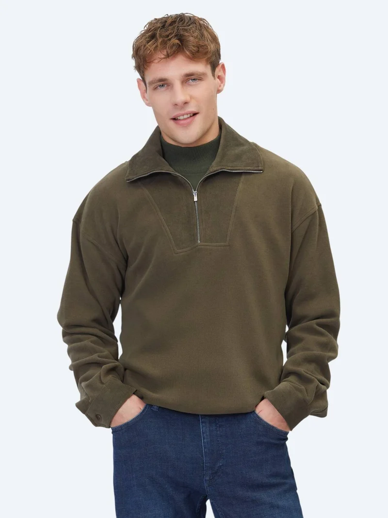Kip Khaki Turtleneck Striped Sweatshirt