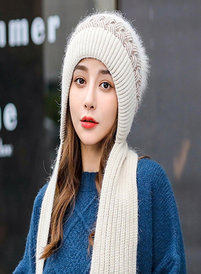 قبعة شتوية محبوكة من ريتشمن للنساء، مصنوعة من الصوف المخملي الدافئ، مع وشاح للرقبة | قبعة صوفية فضفاضة بألوان متداخلة، مع وشاح للرقبة، مناسبة للتزلج والمشي لمسافات طويلة والأنشطة الخارجية للفتيات والسيدات (بيج) - Image 2