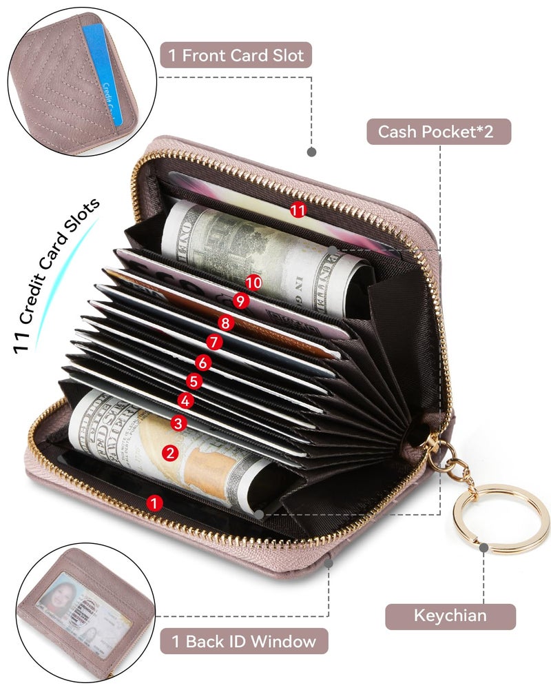 BOSTANTEN Credit Card Holder Wallet RFID Blocking Leather Small Wallet for Women Zipper Keychain Wallet with Wristlet Purple - Image 2