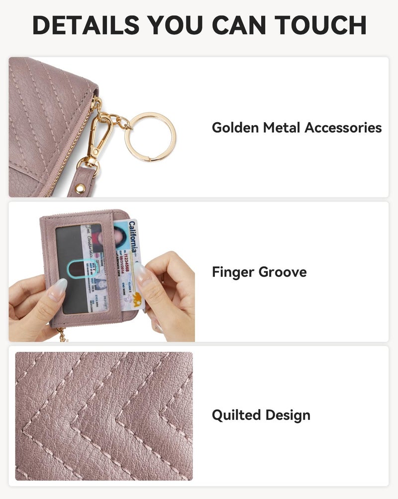 BOSTANTEN Credit Card Holder Wallet RFID Blocking Leather Small Wallet for Women Zipper Keychain Wallet with Wristlet Purple - Image 3
