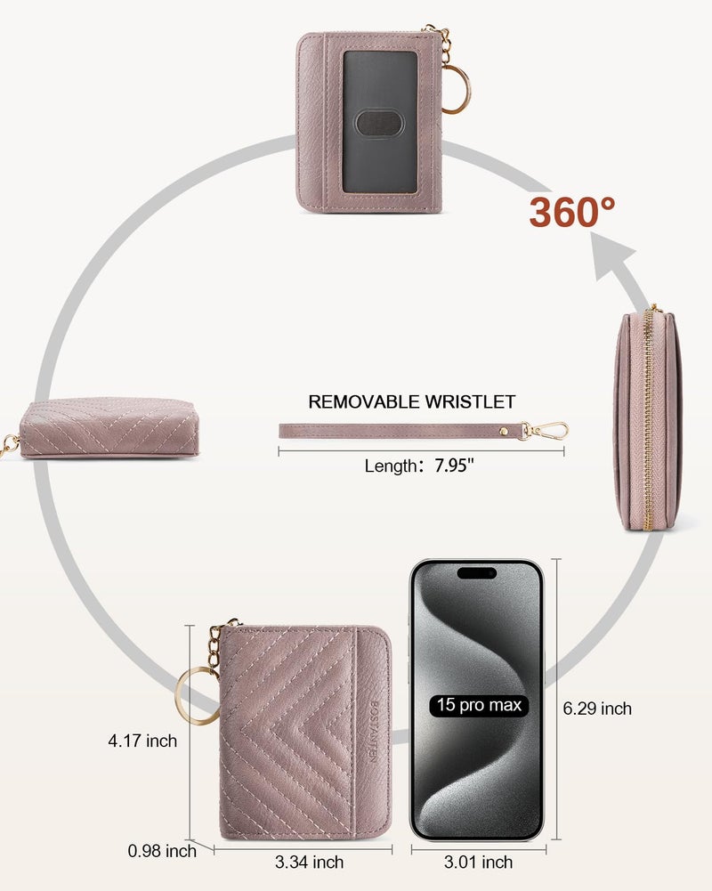 BOSTANTEN Credit Card Holder Wallet RFID Blocking Leather Small Wallet for Women Zipper Keychain Wallet with Wristlet Purple - Image 4