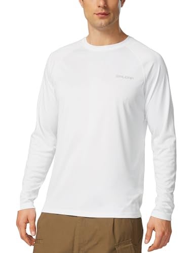 baleaf Men's Sun Protection Shirts UV SPF T-Shirts UPF 50+ Long Sleeve Rash Guard Fishing Running Quick Dry White Size S - Image 1