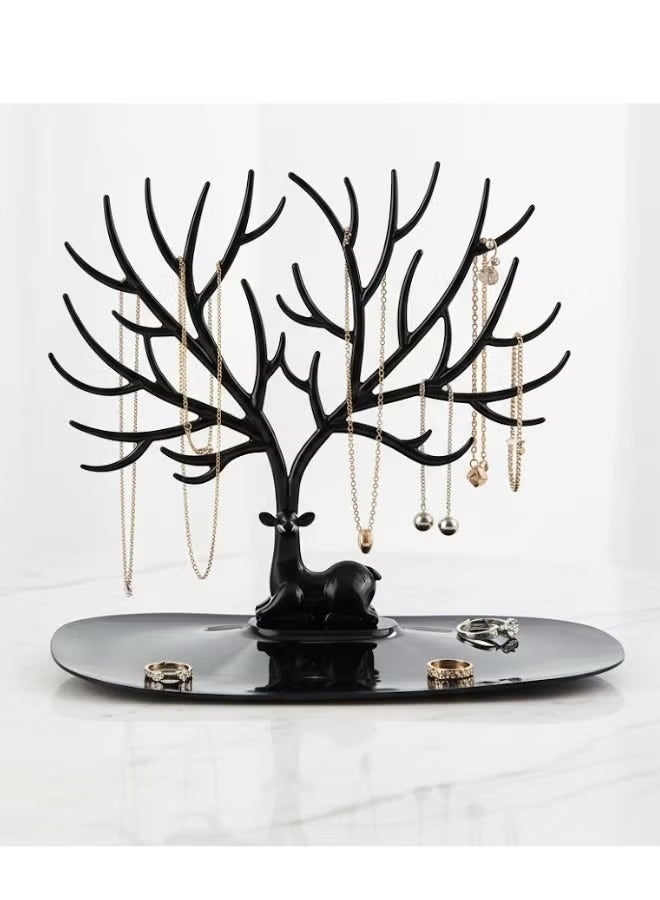 Tree-shaped jewelry organizer, display and hanging stand for necklaces, earrings, bracelets, and rings, modern design for decorating your tabletop or dresser, stable base for organizing jewelry and accessories - Black - Image 5