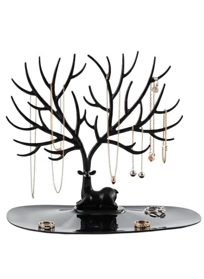 Tree-shaped jewelry organizer, display and hanging stand for necklaces, earrings, bracelets, and rings, modern design for decorating your tabletop or dresser, stable base for organizing jewelry and accessories - Black - Image 1