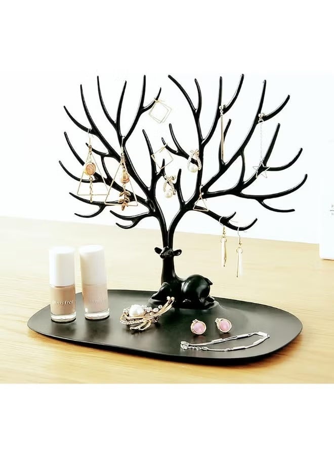 Tree-shaped jewelry organizer, display and hanging stand for necklaces, earrings, bracelets, and rings, modern design for decorating your tabletop or dresser, stable base for organizing jewelry and accessories - Black - Image 3